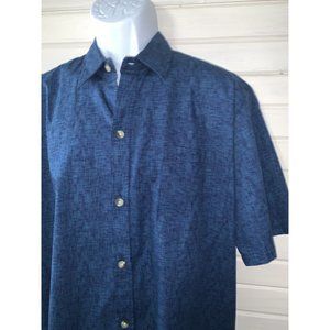 TWO PADDLES Sz LARGE 100% Cotton Blue Subtle Print Hawaiian Shirt EUC